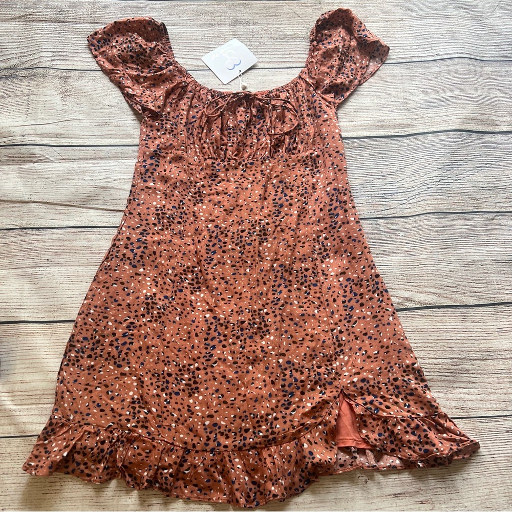 NWT Sweet Pot Terracotta Fall Mini Dress‎ Womens 10 Polka Dot Milkmaid Autumn